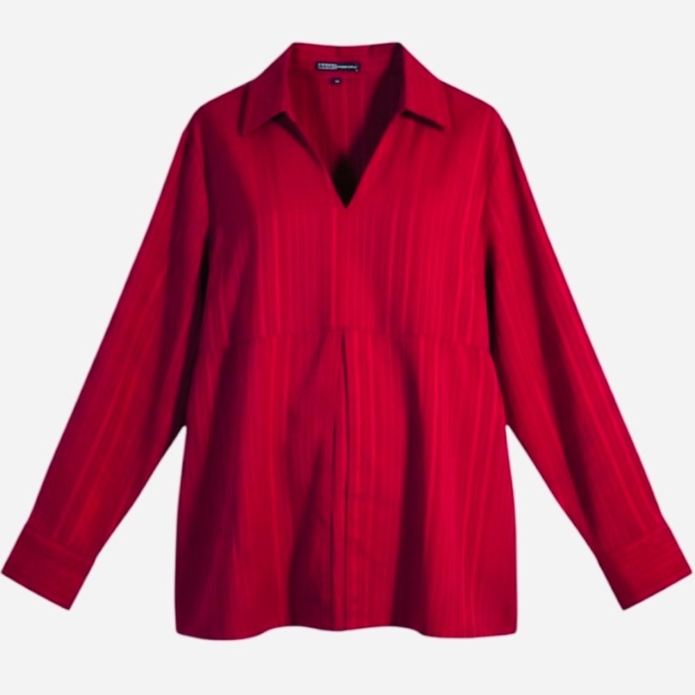 Thyme Maternity Red Striped Tunic Blouse Large V-Neck Empire Tie Pleated Back